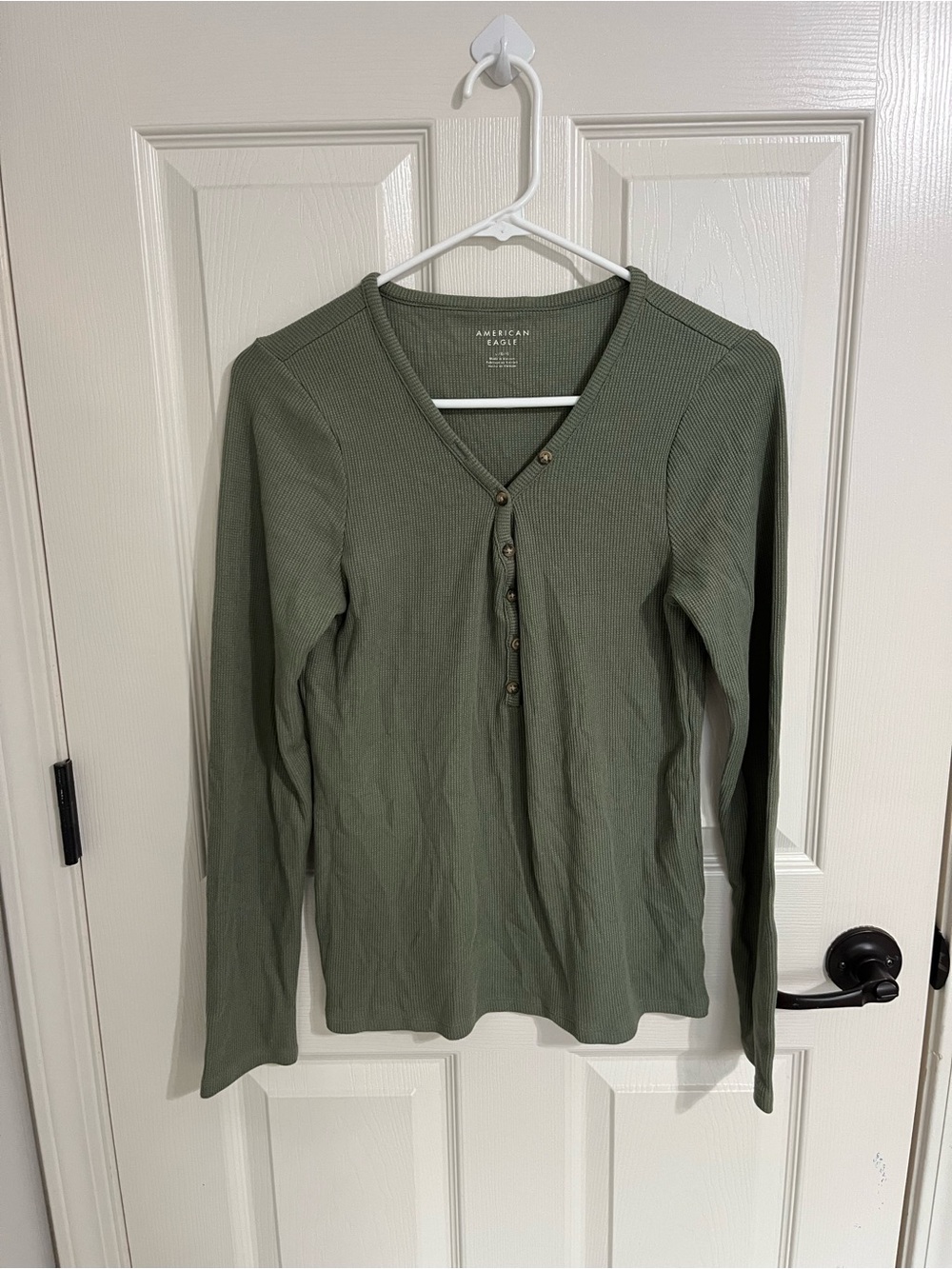 American Eagle Outfitters Olive Ribbed Henley Long Sleeve Top